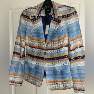 Smythe Blue and Orange Blazer with Geometric Pattern